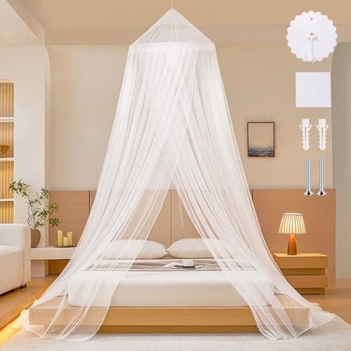 HJJMN Mosquito Net For Bed, White Bed Canopy - Dome Single Door, Double