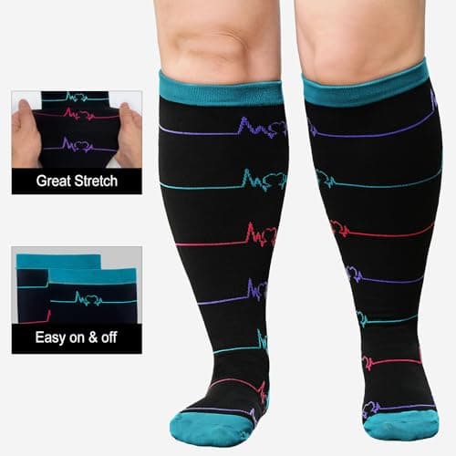 Plus Size Compression Sock For Men: Women Graduated Compression Stockings for Support Flight Travel Running Pregnancy Sports Edema Nurses Seniors Athletic Socks 20-30 mmHg Black 5XL 1Pairs — view 4