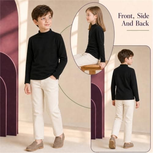 Baogaier Kids Thermal Tops, 2 Packs, Fleece Undershirt Base Layer Mock Neck — view 5