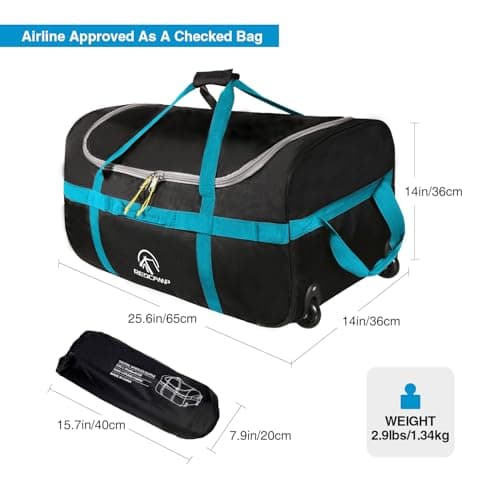 REDCAMP 85L Holdall with Wheels, Foldable Wheeled Duffle Travel Bag,Black — view 6