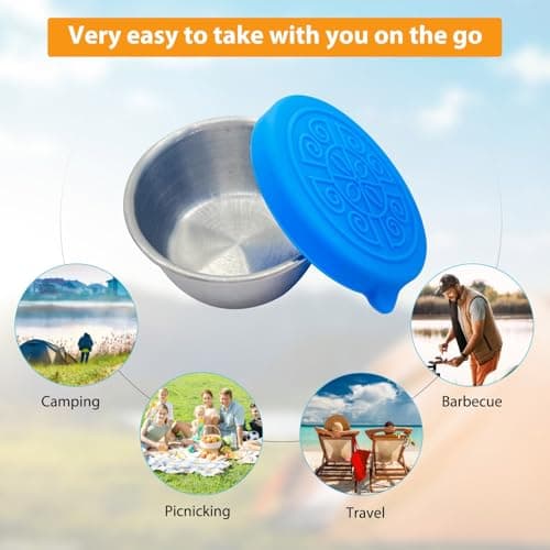 NbgrvB 304 Stainless Steel Sauce Containers 50ml, Leak-Proof Dip Cups with for Soft Silicone Lids, Portable Condiment Pots Travel, Camping, 6 Pack — view 4