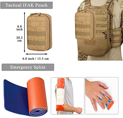 Emergency Survival Kits, Tactical Military Trauma First Aid Kit, Molle EMT IFAK Pouch Outdoor Gear Tourniquet Bandage Bleeding Control Kit for Camping Hiking Hunting Travel Car Adventures (Brown) — view 3