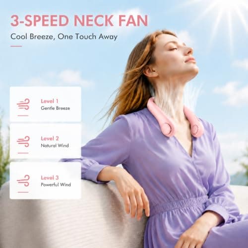Neck Fan 230g Lightweight Bladeless USB Rechargeable 3 Speeds (Pink) — view 4