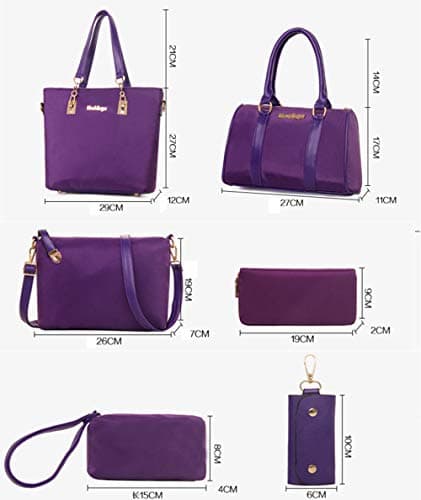 AlwaySky Nylon Women's Shoulder Bag 6 PCS Top-Handle Handbag Tote Purse Wallet Key Case Set (Pink) — view 6