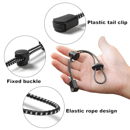 FUIPVGI 6 Pcs Bungee Cord, Backpack Elastic Rope Fixing Buckle, Trekking Pole Fastening Cord, Backpack Walking Stick Holder Trekking Hiking Pole Attachment Cord Rope, Hiking Stick Holder Rope (Black) — view 5