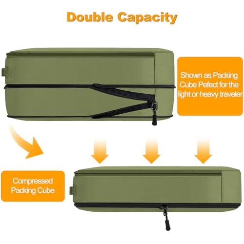 Compression Packing Cubes, Lumesner 8 Set Travel Essentials Packing Cubes for Carry on Suitcases, Compression Suitcase Organizers Bag Set & Travel Cubes (8-piece,Army green) — view 5