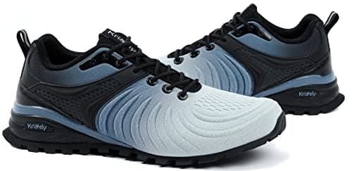 Kricely Mens Trail Running Shoes Breathable Lightweight Hiking Trekking Trainers Walking Shoes White Blue 10.5 — view 6