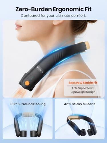 Warmco Portable Neck Fan with 5200mAh Battery and LED Display — view 4