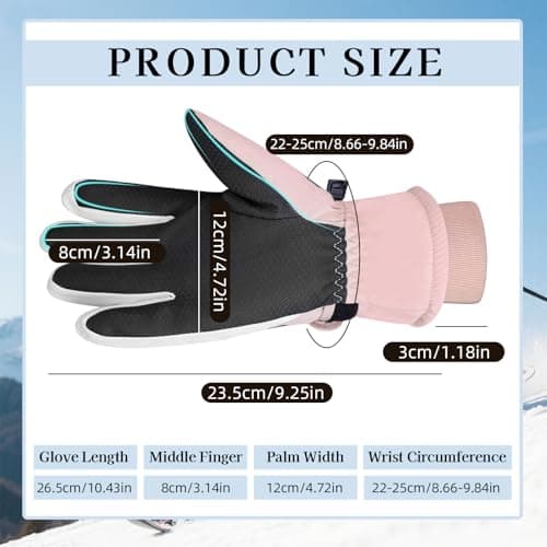 Feelorna Waterproof Ski Gloves for Women, Winter Plush Lining Thermal Touchscreen Gloves with Zip Pocket, Windproof Anti-slip Warm Snow Glove for Skiing Bike Motorcycle Cycling (pink) — view 2