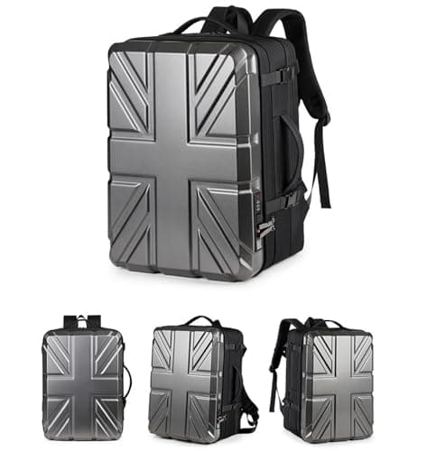 Elsegeod Hard Shell Tsa Laptop Backpack for Men,Expandable Waterproof Anti Theft Backpack with USB Port, Business Travel Gaming Computer Bag 17.3 Inch Rucksack，Silver — view 2