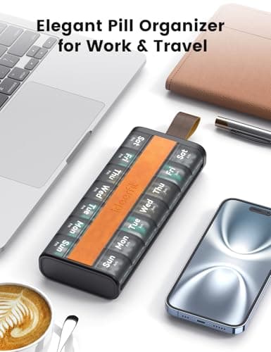 Ideerfit AM PM 7 Day Pill Organiser with Leather-Look Cover, Black — view 2