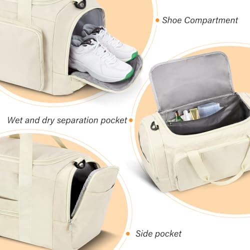 Sports Gym Bag Duffle Bag with Shoes Compartment for Womens Mens, CS COSDDI Weekend Travel Bag Overnight Bag with Wet Pocket, Luggage Bag Hospital Bag Holdall Bags with Shoulder Strap Backpack (Beige) — view 3