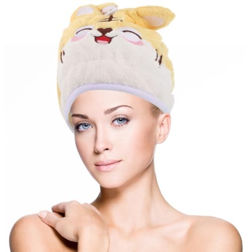 GALPADA Super Absorbent Coral Fleece Hair Drying Cap for Women with Quick Dry Feature and Adorable Tiger Cartoon Design, for Travel and Drying Hair a Bath — view 5