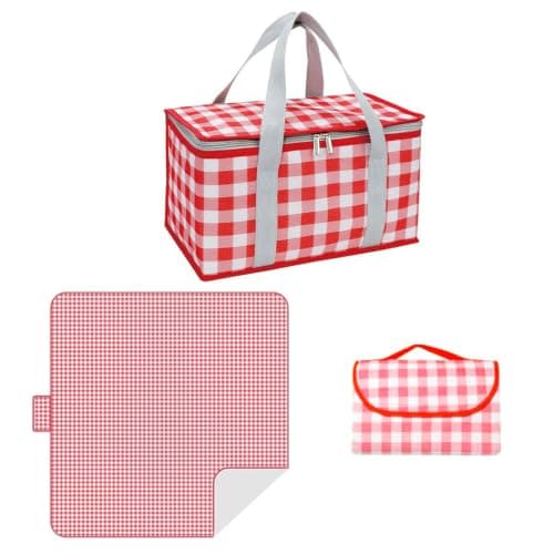 Insulated Picnic Baskets with Large Capacity Picnic Bag and Blanket, Portable Waterproof Beach Bags for Hot or Cold Outdoor Activities, Red