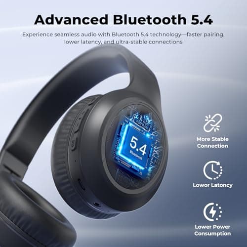 Headphones Wireless Over Ear , 70 Hours Playtime Bluetooth Headphones Built-in Microphone, Foldable Lightweight Headset with Bluetooth 5.4, HiFi Stereo Sound for PC Cellphone Travel Office (Black) — view 6