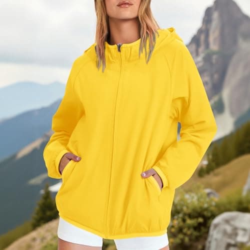 Anbiryeik Packable Waterproof Jacket Women Lightweight Breathable Raincoat with Pockets Windproof Softshell Outdoor Rain Jacket Functional Outwear for Walking Hiking Travel Running Cycling Yellow XXL — view 2