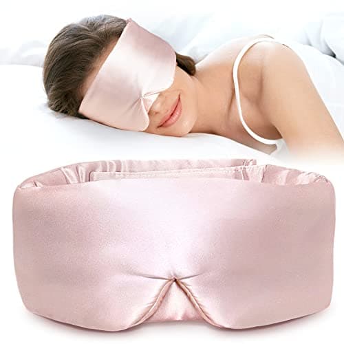 LitBear 100% Mulberry Silk Eye Mask for Sleeping, 22 Momme Silk Sleep Mask for Women and Men, Face-Hugging Padded Blackout Eye Cover for Side Sleeper with Adjustable Band, Pink