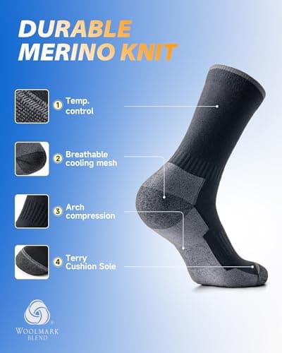 PULIOU Socks for Men Women, Lightweight Merino Wool Hiking Socks Moisture Wicking Breathable Cushion Socks for Walking Running Outdoor, Multipack,3 pairs — view 2