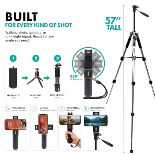 Movo iVlogger-PRO Vlogging Kit with Full Tripod for iPhone/Android - YouTube Starter Kit for Content Creators - Accessories: Phone Tripod, Phone Mount, RGB Light and VXR10 Shotgun Mic — view 6