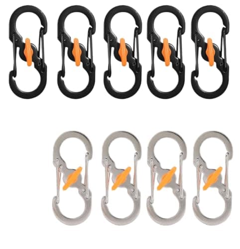10 Pack Mini S Shape Locking Carabiner Clips,Stainless Steel Lightweight Keychain Hooks, Twist Lock Anti-Theft Safety Design, Small S Biners for Hiking Camping Travel Backpack Keys Pet Tags DIY Crafts