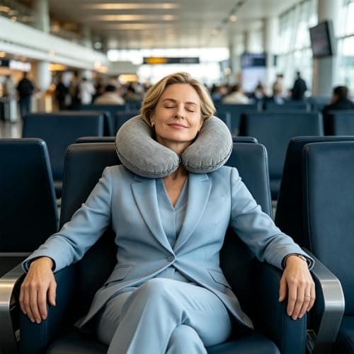 2Pcs Inflatable Travel Pillow,Inflatable Airplane Neck Pillow Blow up Pillows Portable Compact Small U Shape Headrest for Airplane Train Car Office Travel Essential Flight Pillows for a Long Hauls — view 4