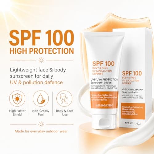 SPF 100 Sunscreen Lotion for Body & Face, High Protection Sun Cream, UVA UVB Face Sunscreen, Lightweight Non Greasy Sun Lotion, Daily Moisturising Sun Screen for Men Women Adults — view 2