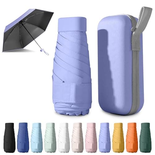 Detontek Pocket Umbrella Foldable Compact, Mini Folding Travel Umbrella, Umbrellas, 6 Ribs Mini Travel Sturdy Pocket Umbrella Portable Uv Umbrella With Storage Box (Light elegant purple)
