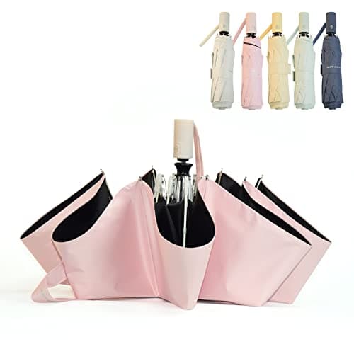 SY COMPACT Automatic Windproof Umbrellas Travel Strong Umbrella for Rain and Sun Protection Small Umbrella UV Blocking for Women and Men (Blush Pink)