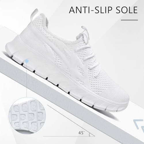 LANGFEUU Mens Trainers Breathable Lightweight Non-Slip White UK Size 9.5 — view 4