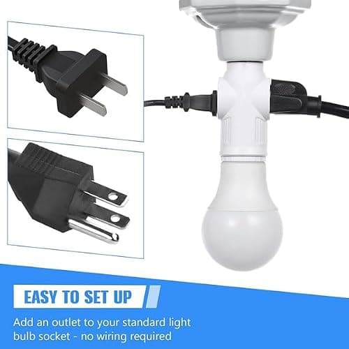 Akfldms for Lamp Socket to Plug Adapter 2 Pcs, E26 Light Socket to 3 Prong Outlet Converter in Type — view 5