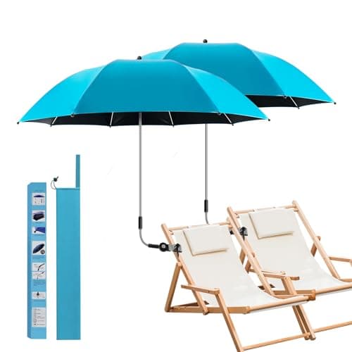 ConBlom 2 PACK Chair Umbrella with Universal Clamp, 360 ° Adjustable UPF50+ Umbrella for Stroller, Patio Chair, Wheelchair, Camping Chair, Golf Carts (Light Blue)