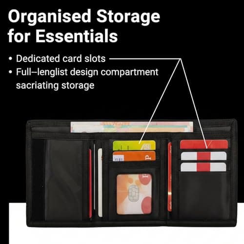 Black Slim Wallet for Men with Coin Pocket, RFID Blocking Trifold Wallet — view 6