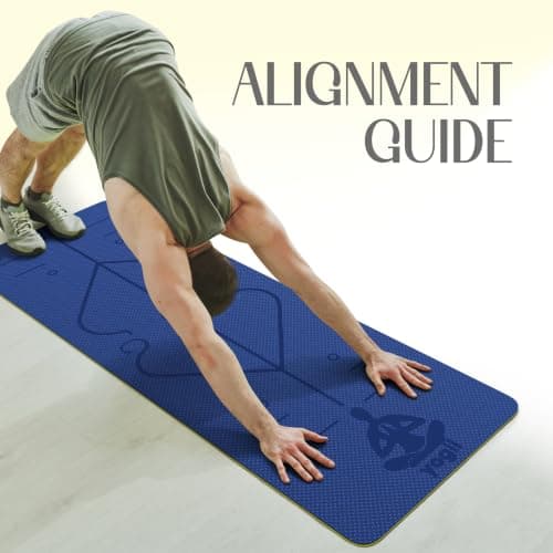 Yogii Yoga Mat - Non-Slip 6mm Thick TPE & Travel-friendly Yoga Mat - Perfect for Home & Gym Exercise Fitness & Pilates - With Laser Alignment Guides (Blue/Yellow) for Men & Women — view 4