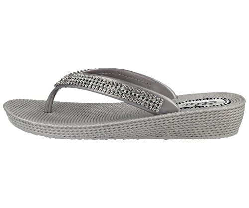 ella Ladies S1 Diamante Toe Post Flat Low Wedge Jelly Flip Flop Summer Sandals Size 3-8 (UK 5, Silver) — view 2
