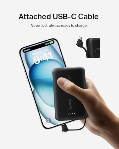 Belkin BoostCharge 10000mAh Power Bank with Integrated USB-C Cable - Black — view 5