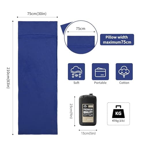Naturehike Cotton Sleeping Bag Liner 210 x 75 cm, Cotton Travel Sheet Camping Sleep Bag Liner with Pillow Slot, Portable Lightweight Backpacking Essentials for Camping Hostels Picnic Hiking — view 2