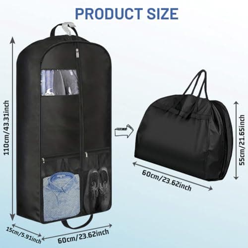 AMFUN Suit Bag with Zipper, Travel Garment Bags for Closet Storage and Travel, Waterproof Hanging Suit Cover, Foldable Washable Mesh Clothes Cover for Clothes, Coats, Jackets, Shirts, 110×60cm — view 5