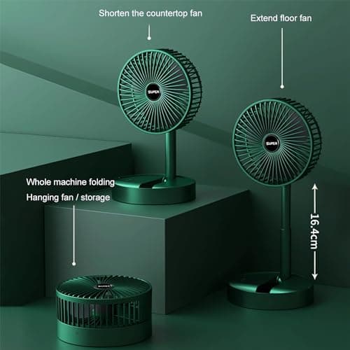 Telescopic Folding Fan - 2024 New Portable USB Rechargeable Collapsible Desk Fan for Travel, Silent Stand up Fan Wireless Folding Oscillating Compact Floor Standing Fans for Dorm ＆ Bedroom (WHITE) — view 6