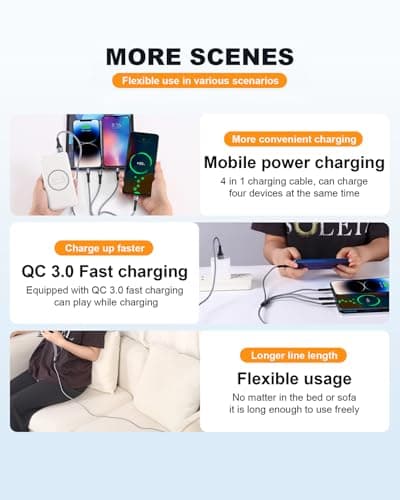 SIQIWO 4 in 1 USB C Charger Cable, 3A Fast Charging Type C Cord 1.2M Grey — view 6