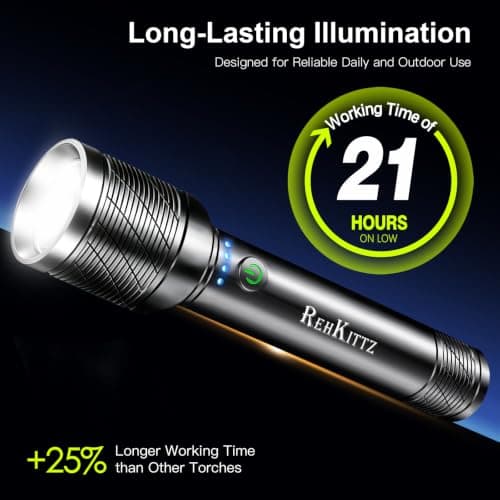 REHKITTZ Rechargeable LED Torches, [2 Pack], 2200 Lumens, Super Bright — view 3
