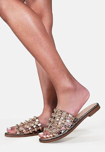 The Walking Style RGD353 PU Studded Caged Slider Sandals for Women Slip-On Summer Sliders for Daily Wear, Travel & Outdoor Use (Rose Gold, UK Footwear Size System, Adult, Women, Numeric, Medium, 3) — view 2