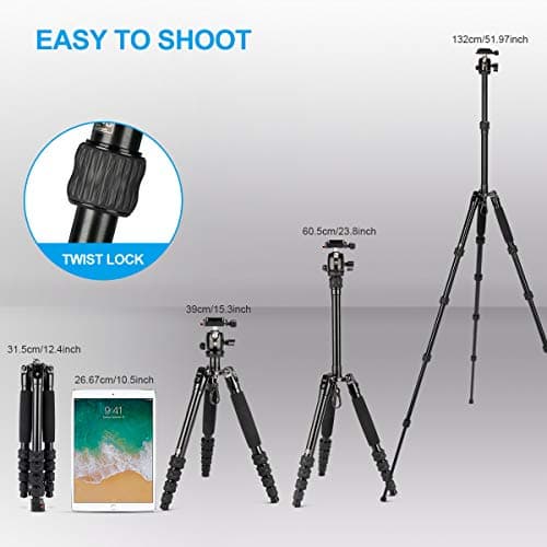 SIRUI Compact Traveler 5AX Tripod 51.97 inches Lightweight Aluminum Travel Tripod Portable Camera Tripod with 360° Panorama Ball Head and Arca Swiss Quick Release Plate Load Capacity Up to 5kgs — view 4