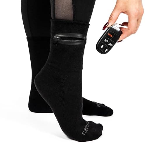 Flippysox Zipper Sock Wallet - Cotton & Polyester Zipper Socks with Pockets - Fits shoe size 6-13, Black, 6-13 — view 2