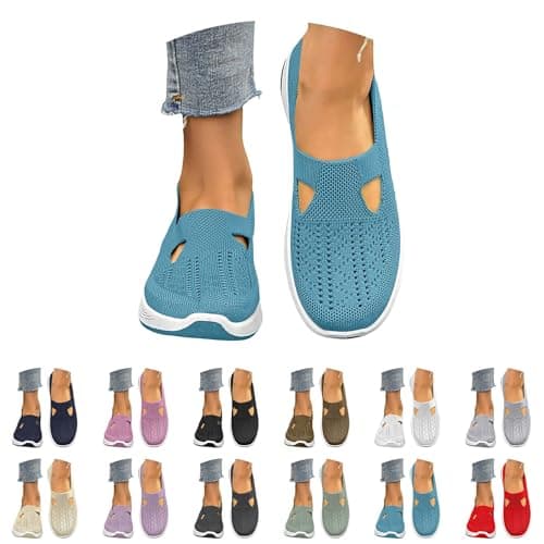 Women’s Classic Loafer Flat Breathable Non-Slip Lightweight Anti-Slip Sneakers Athletic Outdoor Sport Round Toe Knit Mary Jane Shoes Arch Support Stretch Ladies Wide Fitting Flat Trainers Sky Blue — view 5