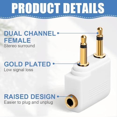 AXFEE 2PC Airplane Flight Headphone Adapters(Gold Plated 3.5mm,White) — view 3