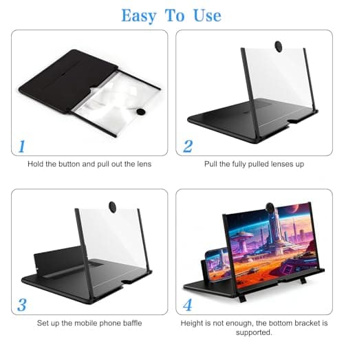 12 Inch Phone Screen Magnifier, HD Foldable Portable Screen Amplifier with Stand – 3X Magnification for Movies & Gaming, Universal Smartphone Viewer for Travel, No Battery Needed, Gift for Men Dad — view 2