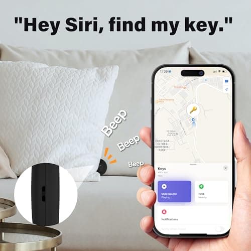 Bluetooth Tracking Tag with Leather Keychain, MFi Certified Key Finder Locator, Luggage Tracker, Works with Find My App iOS Only, Item Finder for Car Keys, Bags, Backpacks, 1-Pack — view 6
