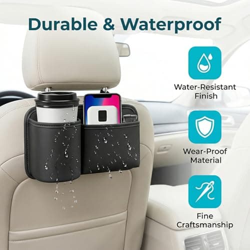 Hanging Car Storage Bag, Waterproof PU Leather Car Side Pocket Organizer, Universal Car Pocket Pouch Cell Phone Holder for Car, Car Seat Gap Filler Storage Accessories for Car Door, Console (Brown) — view 5