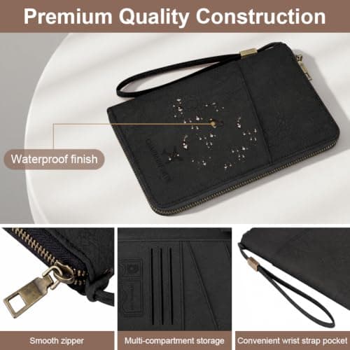 AOOSU Travel Wallet, Family Passport Holder, RFID Blocking Travel Accessories Document Organiser, Travels Document Holder for Tickets Waterproof Cover Holiday Essentials Case for Man & Woman Black — view 3