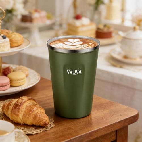 wowtravel Insulated Travel Mug Stainless Steel Coffee Cup Leakproof Vacuum Flask Hot and Cold Drinks 380ml 500ml Reusable Cup with Lid Fits Car Cup Holder Black Khaki (Black, 380ml) — view 3